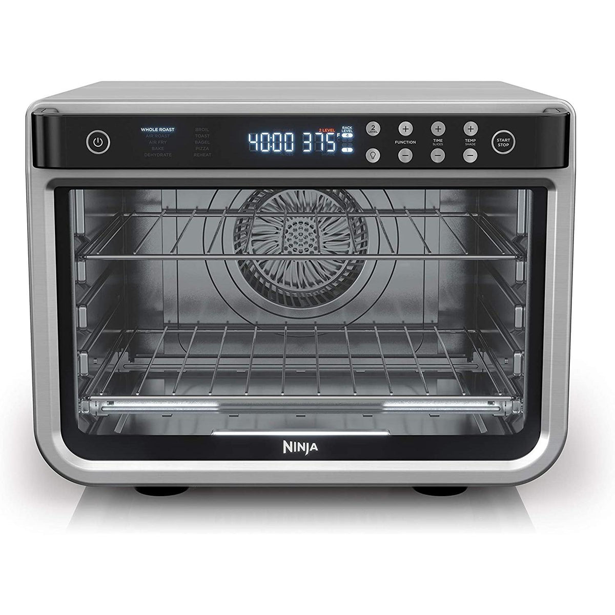 Ninja Foodi XL Pro Air Oven, stainless steel, studio front-view photo.